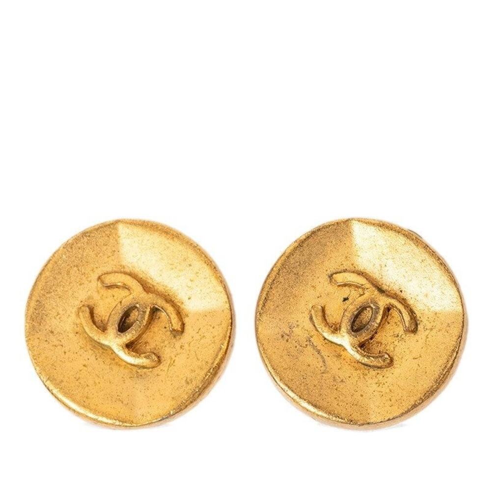 Chanel Vintage CC Logo Earrings Gold Plated